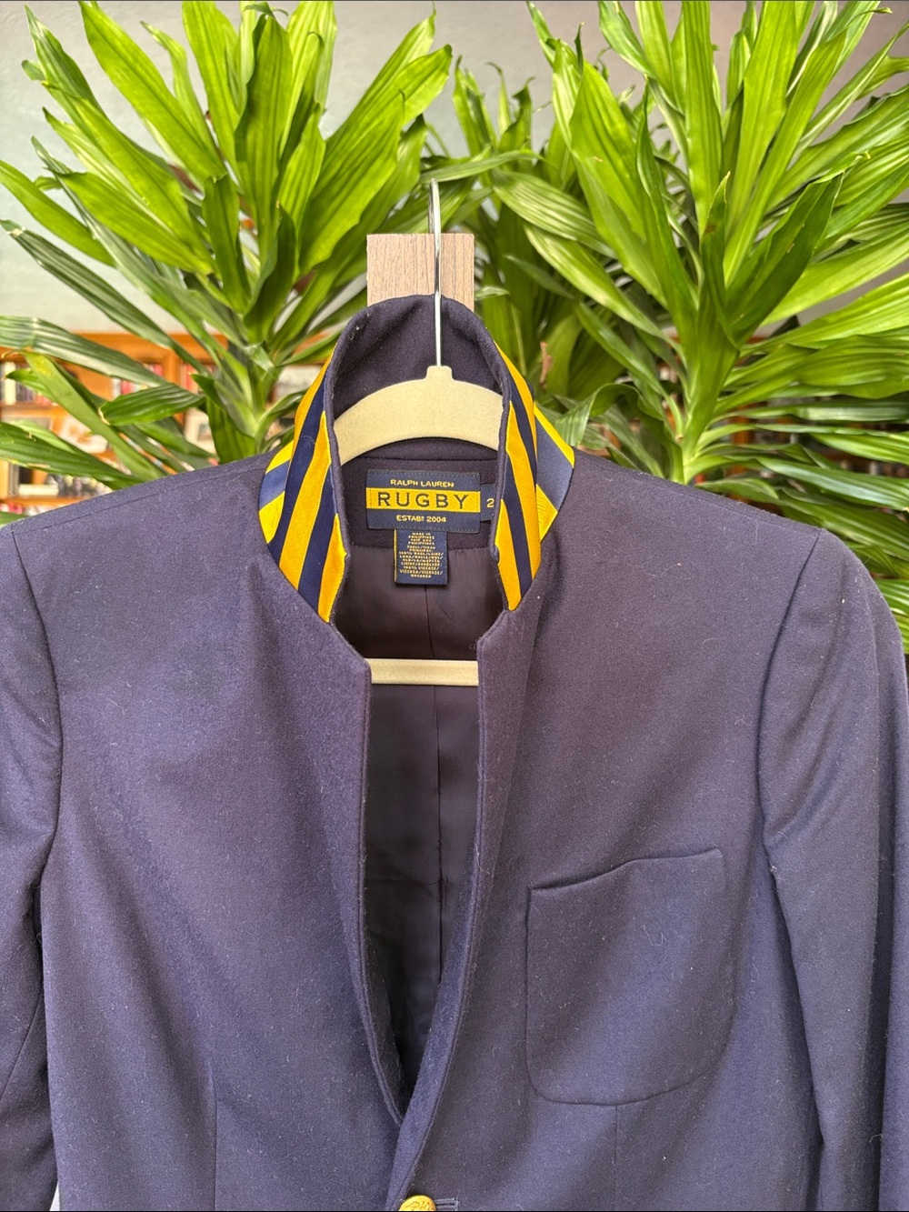 Rugby Ralph Lauren Navy Blazer with Yellow-Striped Collar